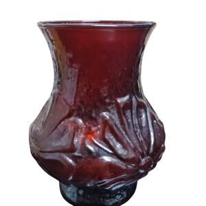 Vintage Ruby Red Daisy Pressed Glass 6.5"Vase